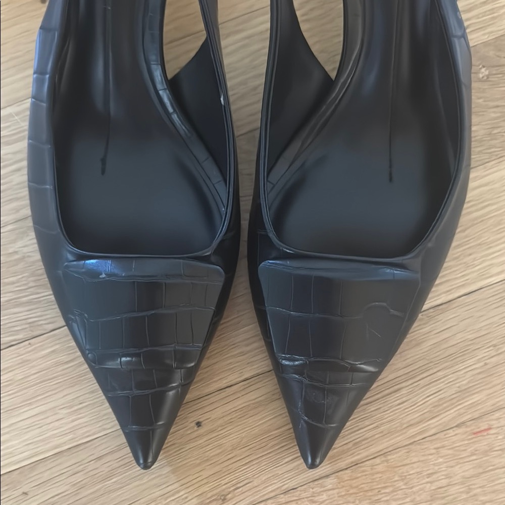 Zara Black Croc-Embossed Women's Pointed Toe Slingback